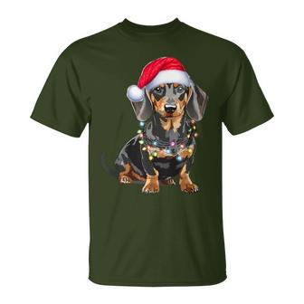 Dachshund Dog Santa Hat Christmas Light T-Shirt - Geschenkecke