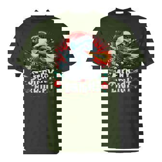 Santazilla Japanese Monster Kaiju Merry And Bright Christmas T-Shirt - Thegiftio UK