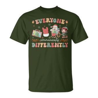 Speech Therapy Christmas Everyone Communicates Differently T-Shirt - Thegiftio UK