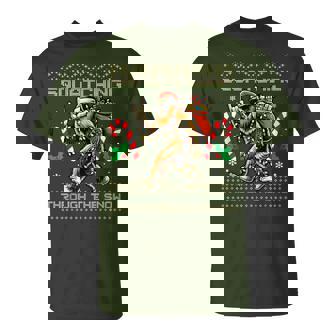 Squatching Through The Snow Squatch Rock Bigfoot Christmas T-Shirt - Thegiftio