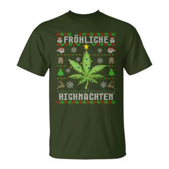 Ugly Christmas Frohe Highnachten Marihuana Weed Geschenk T-Shirt - Geschenkecke