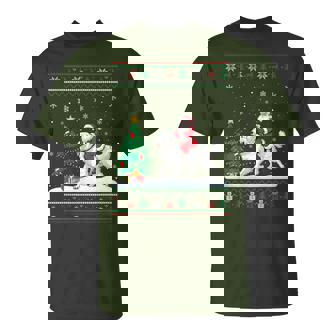 Ugly Christmas Tree Lights Santa Riding Great Pyrenees Dog T-Shirt - Monsterry