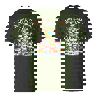 Xmas Cat Lover Meowy Catmas Cat Christmas Tree Lights T-Shirt - Monsterry