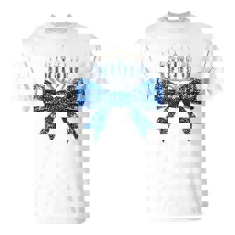 Coquette Hanukkah Bow Jewish Bow Menorah Bow Girls T-Shirt | Mazezy