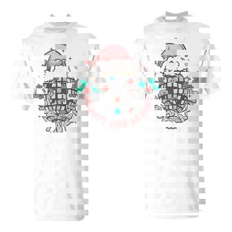 Disco Christmas Ball Retro Groovy Bright Santa Hat T-Shirt - Monsterry