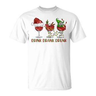 Drink Drank Drunk Wine Santa Christmas Blue T-Shirt - Geschenkecke