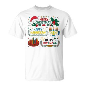 Merry Christmas Happy Hanukkah And Happy Kwanzaa T-Shirt - Thegiftio UK