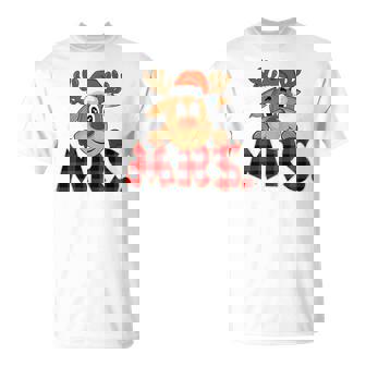 Mrs Reindeer Family Group Christmas Buffalo Red Plaid T-Shirt - Monsterry