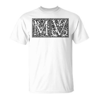 Mv Initials M Name Surname Onomastics Onomatology Gray T-Shirt - Geschenkecke