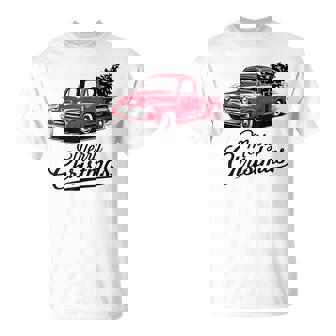 Red Pickup Truck Christmas Tree Vintage Christmas Women T-Shirt - Thegiftio