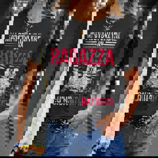 Maglietta Drums 'Mai Sottovalutare Una Ragazza Con Una Batteria' - Cotone E Poliestere, Unisex, Design Per Musicisti