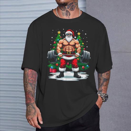 Musculation Père Noël Haltérophilie Drôle Fitness T-shirt à manches longues