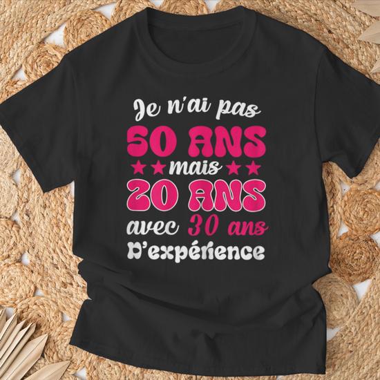 IMage T-Shirt Compleanno Originale: 'Non Ho 50 Anni Ma 20 Con 30 Anni Di Esperienza' - 100% Cotone Premium, Taglie Uomo Donna Bambino