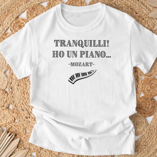 T-shirt Uomo 'Ho Un Piano' – Maglia Mozart Divertente, Cotone Morbido, Bianca
