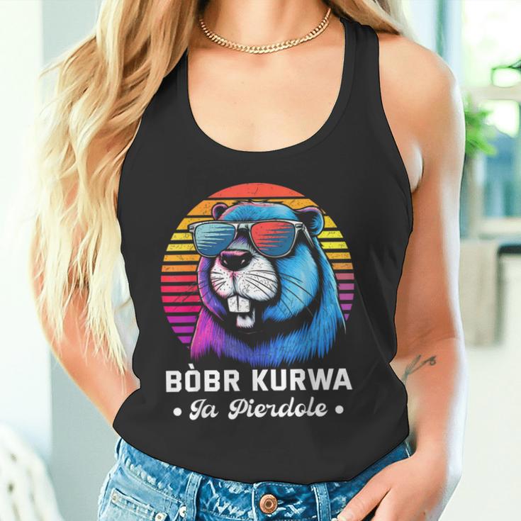 Synthwave Polish Bobr Meme Bober Kurwa Ja Pierdole Bòbr Tank Top