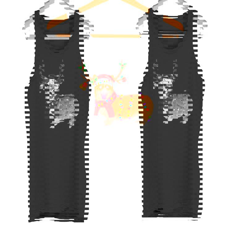 Santa Corgi Reindeer Light Christmas Tank Top