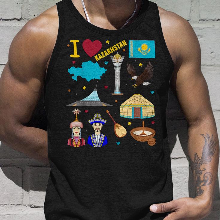 I Love Kazakhstan Hand Drawn Kazakh Landmarks Flag And Map Tank Top Geschenke für Ihn