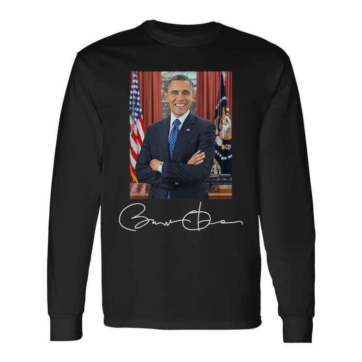 Barack Obama Signature And Portrait Langarmshirts Geschenkideen