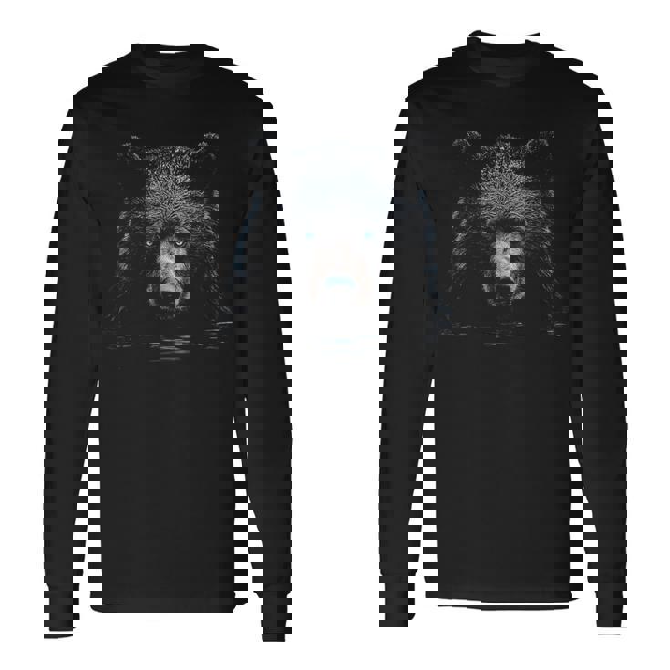 Bear Animal Motif Blue Eyes Illustration Bear Long Sleeve T-Shirt