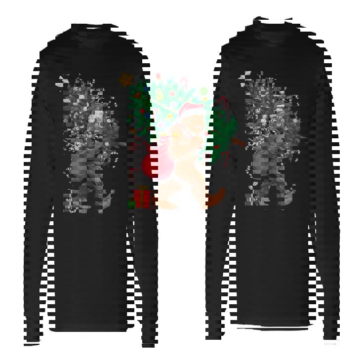 Bigfoot Santa Christmas Tree Lights Xmas Boys Sasquatch Long Sleeve T-Shirt
