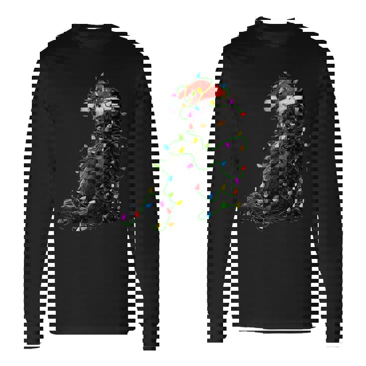 Black Cat Santa Christmas Tree Lighting Xmas Long Sleeve T-Shirt
