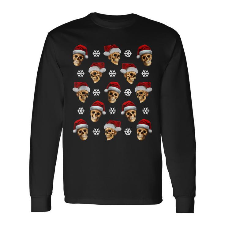 Creepy Anti Christmas Skulls With Santa Hats And Snow Flakes Tank Top Long Sleeve T-Shirt
