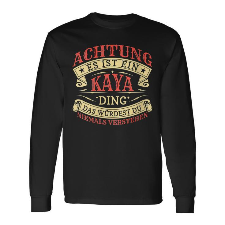 Damen Achtung Es Ist Ein Kaya Ding Nachname Namensschild Mit-Ausschnitt Langarmshirts Geschenkideen