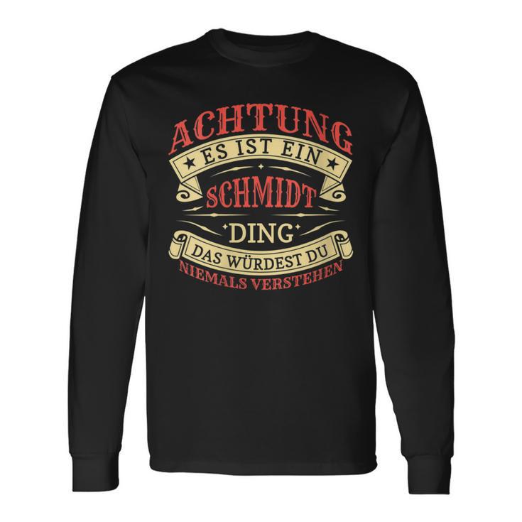 Damen Achtung Es Ist Ein Schmidt Ding Nachname Namensschild Mit-Ausschnitt Langarmshirts Geschenkideen