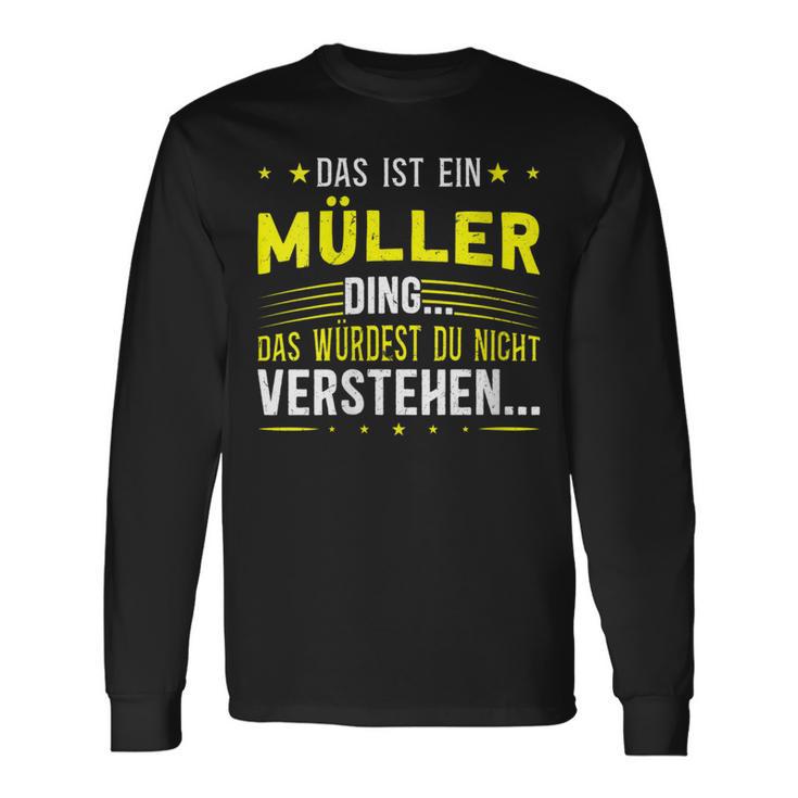 Damen Das Ist Ein Müller Ding Spruch Für Familie Müller Mit-Ausschnitt Langarmshirts Geschenkideen