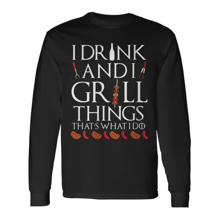 Damen Ich Trinke Und Grille Dinge Das Ist Es Was Ich Tue Urkomis Mit-Ausschnitt Langarmshirts Geschenkideen