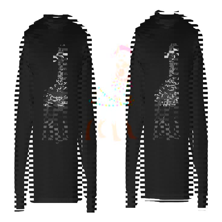 Doberman Santa Christmas Lights Dog Long Sleeve T-Shirt