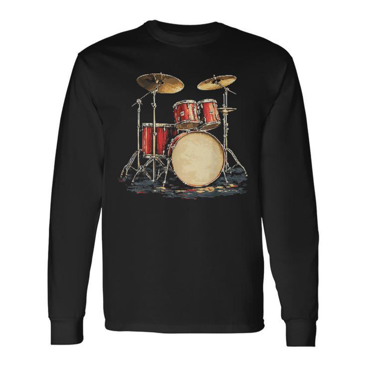Ensemble De Batterie Motif Instrument De Musique T-shirt à manches longues