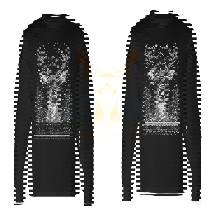 Christmas Reindeer With Sunglasses Ugly Christmas Long Sleeve T-Shirt