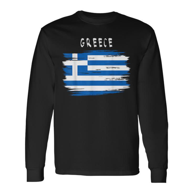 Greece Flag Brush Stroke Style Langarmshirts Geschenkideen