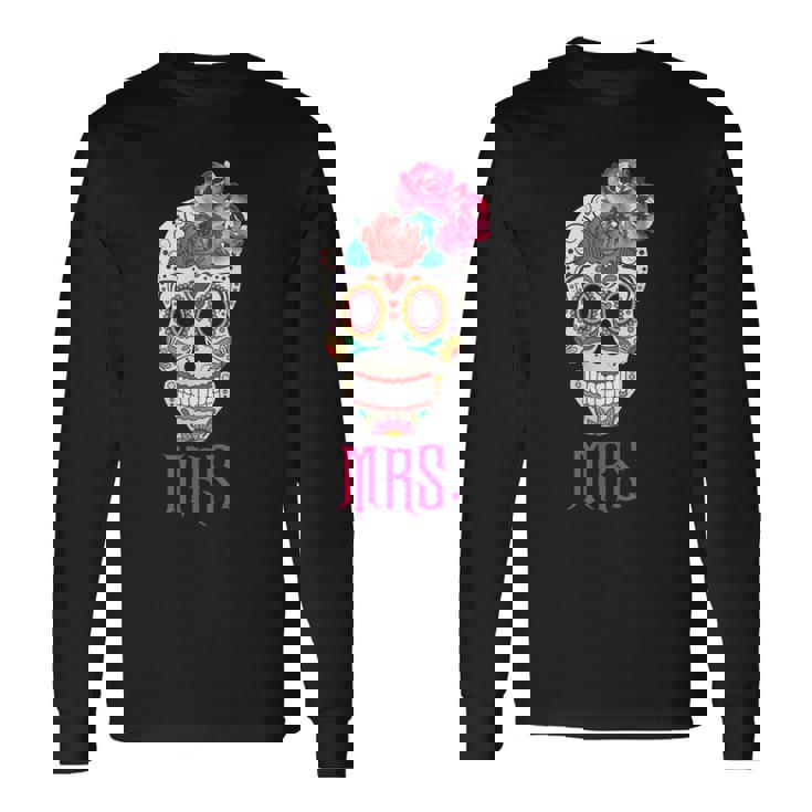 Mrs Sugar -Intage Avec Tête De Mort Dia De Los Muertos Mariée T-shirt à manches longues