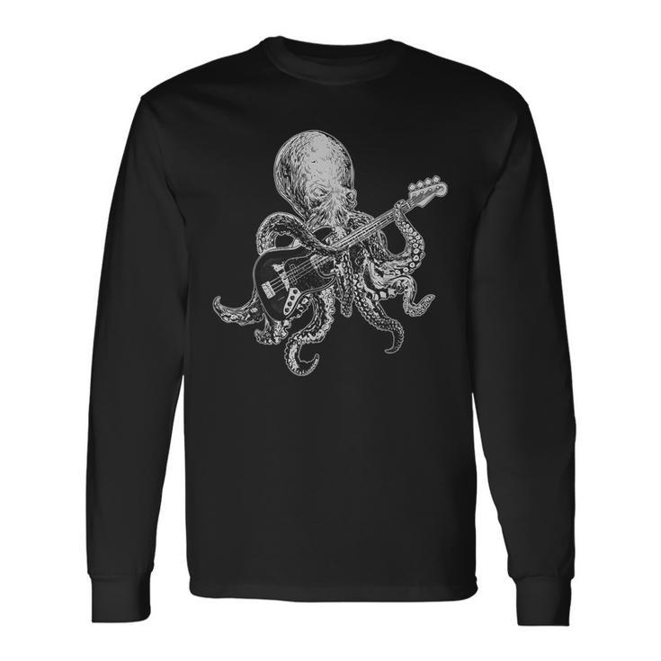 Octopus Playing Bass Guitar For Dad Octopus Lover Long Sleeve T-Shirt