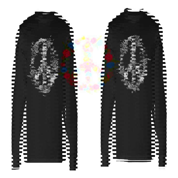 Peace Sign Flower Wreath Love And Kindness Botanical Hippie Long Sleeve T-Shirt