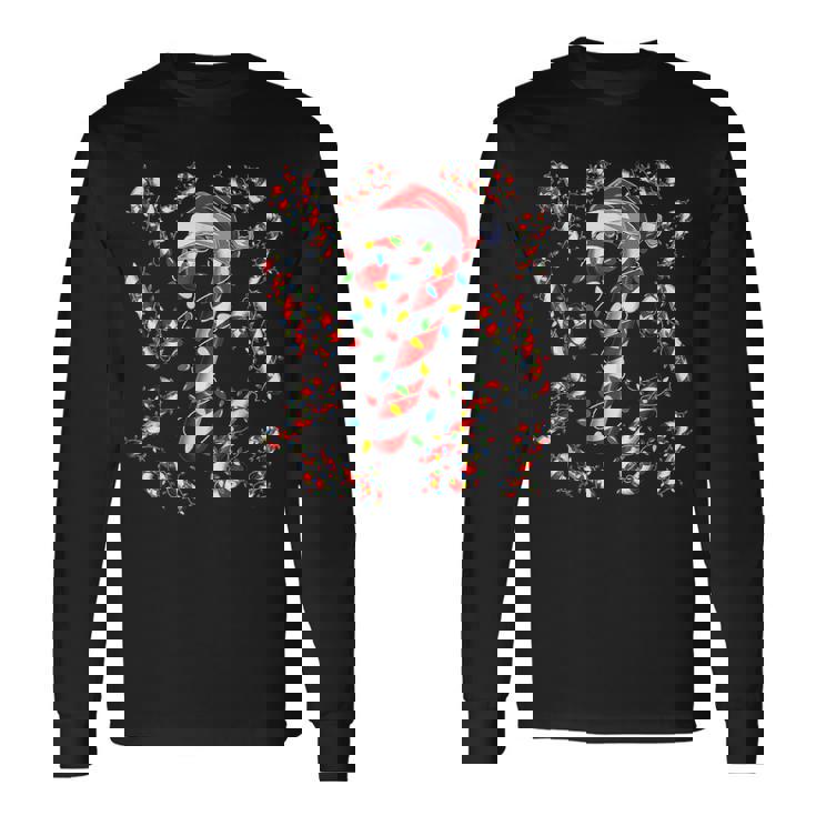 Red And White Candy Cane Santa Christmas Xmas Lights Long Sleeve T-Shirt