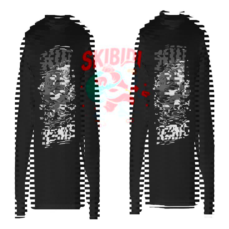 Retro Skibidi Rizzmas Santa Clause Skating Board Xmas Long Sleeve T-Shirt