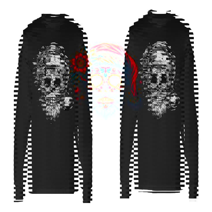 Santa Sugar Skull Mexican Calavera Christmas Long Sleeve T-Shirt Gifts ideas
