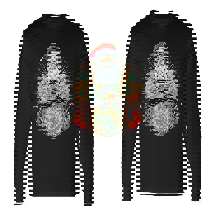 Tattoo Santa Biker Santa Claus Christmas Beer Belly Xmas Tank Top Long Sleeve T-Shirt