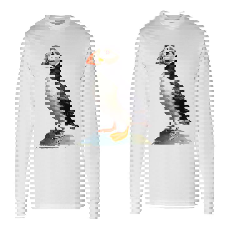 Macareux Animaux Nature Zoo Dessin Oeuvre D'art Portrait Macareux T-shirt à manches longues