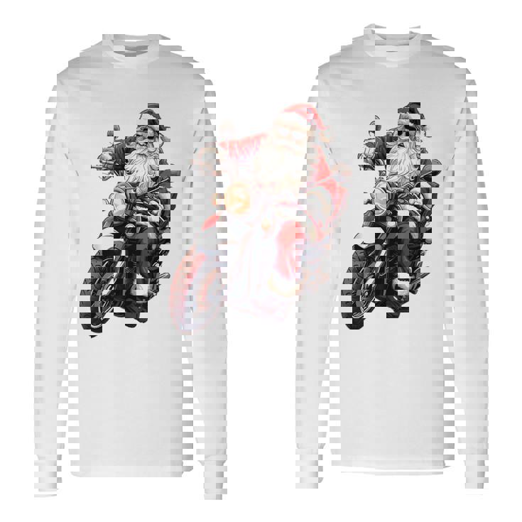 Santa Riding Motorcycle Bike Christmas Biker Xmas Long Sleeve T-Shirt