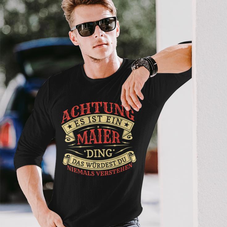 Achtung Es Ist Ein Maier Ding Nachname Namensschild Langarmshirts Geschenke für Ihn