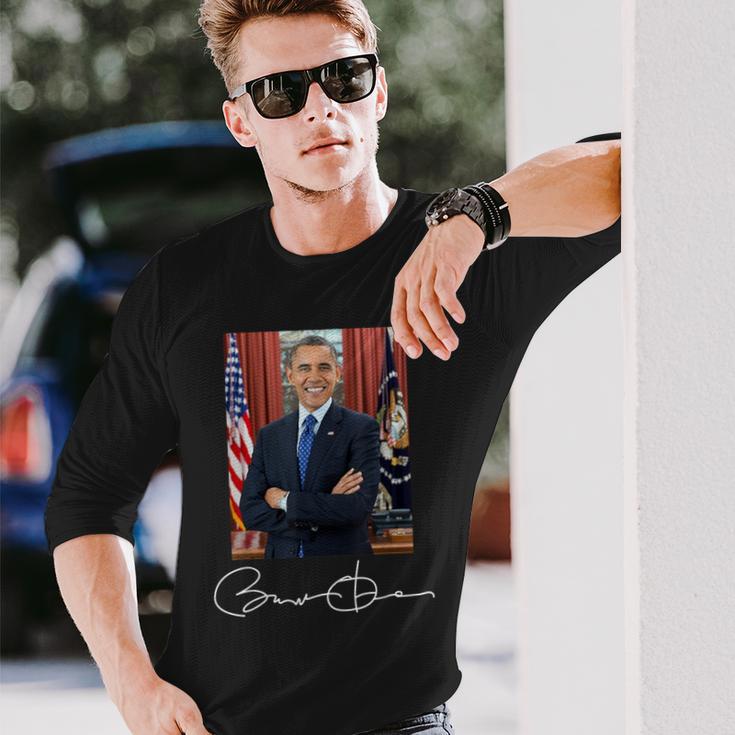 Barack Obama Signature And Portrait Langarmshirts Geschenke für Ihn