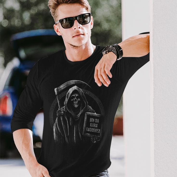 Bin Da Kann Losgehen Saying Humour Grim Reaper Langarmshirts Geschenke für Ihn