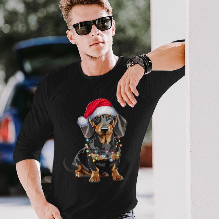 Dachshund Dog Santa Hat Christmas Light Langarmshirts Geschenke für Ihn