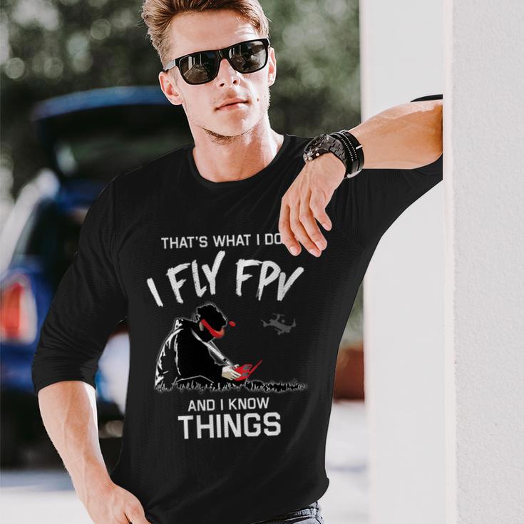 Damen Das Ist Was Ich Tue Ich Fliege Fpv Und Ich Weiß Dinge Mit-Ausschnitt Langarmshirts Geschenke für Ihn