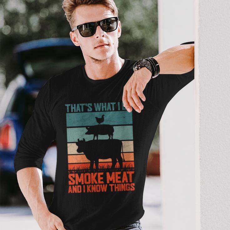 Das Ist Was Ich Tue Ich Rauche Fleisch Und Ich Weiß Dinge Mit-Ausschnitt Langarmshirts Geschenke für Ihn