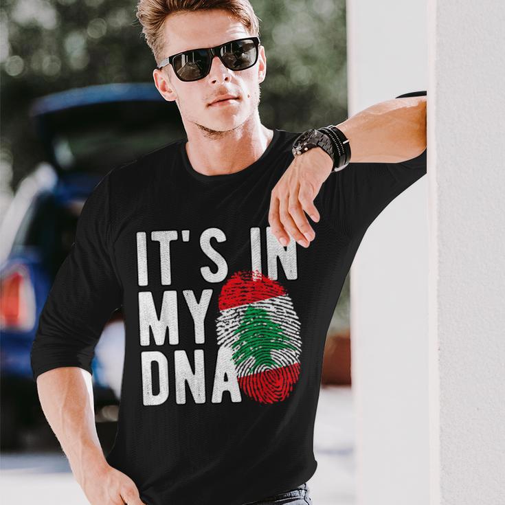 It's In My Dna Lebanon Flag Fingerprint Langarmshirts Geschenke für Ihn